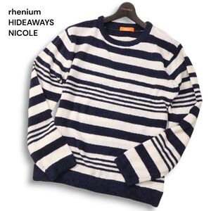 美品★ rhenium HIDEAWAYS NICOLE ハイダウェイ ニコル 秋冬 パイル×ニット★ ボーダー ニット セーター Sz.50　メンズ　I4T03337_A#K