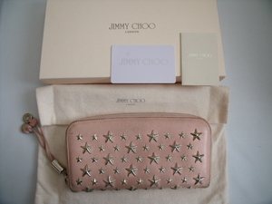 良好品 箱付き◆ JIMMY CHOO ◆ ジミーチュウ ◆ 星 スター モチーフ スタッズ付き 本革 レザー ◆ ラウンドファスナー 長財布 ◆ ピンク系