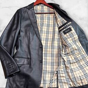 極美品!! 希少 Lサイズ!! BURBERRY BLACK LABEL バーバリーブラックレーベル ラムレザー テーラードジャケット 羊革 ノバチェック メンズ