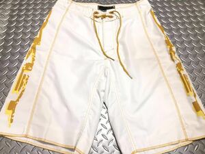 即決美品高級ヴィンテージ OAKLEY オークリー 32 サーフ パンツ 海パン ショーツ LL XL ビーチバレー WHITE LIGHT GOLD ロゴ 水着 ハーフ