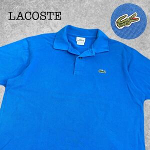 A-335★LACOSTE ラコステ★ブルー青色 ワニロゴ刺繍 半袖 鹿の子 ポロシャツ ５