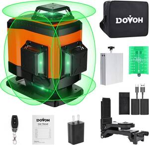 DOVOH グリーンレーザー墨出し器 4x360° 16ライン レーザー墨出し器 レベル 自動補正 高輝度 2バッテリー2個付き Type-C充電可能 K4-360G