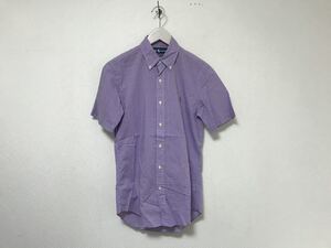 美品本物ラルフローレンRALPH LAURENコットンギンガムチェック柄半袖シャツメンズビジネススーツゴルフアメカジサーフ青ブルーパープルXS