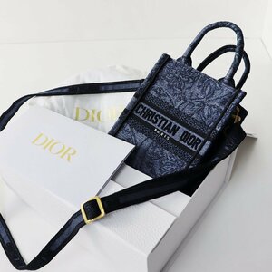 美品 クリスチャンディオール Christian Dior DIOR BOOK TOTE ミニバーティカルバッグ ストラップ付き/ネイビー【2400013691048】