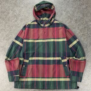 90s Vintage Eddie Bauer エディーバウアー アノラックパーカー ハーフジップ プルオーバージャケット チェック柄 ヴィンテージ メンズ