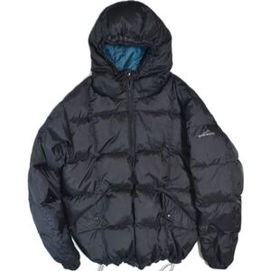 1円【名作】00s Eddie Bauer goose down puffer jacket エディバウアー　L ブラック　グリーン　オーバーサイズ　キルティングダウン