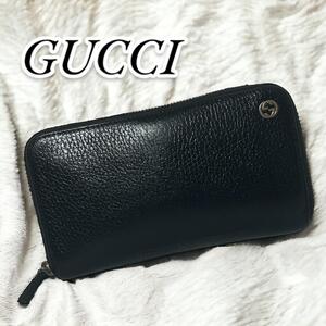 【人気モデル】GUCCI 長財布 インターロッキング ラウンド レザー シボ革