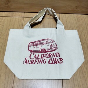 ▼ CALIFORNIA SURFING CLUB≪バッグ　1個≫手さげ　ワーゲンバス サーフィン カリフォルニア カルフォルニア　ランチトート ランチ 弁当