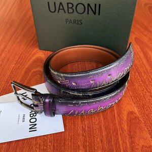 最高級 EU製 定価9万◆UABONI*ユアボニ*幻のパティーヌ*ベルト◆手染 ゴールデン 調節可能 本革 レザー スーツ ビジネス 紳士用