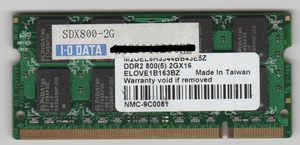 I/O DATA SDX800-2G PC2-6400 200Pin 2GB 中古 即決 相性保証