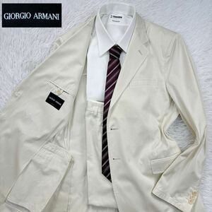 【極美品XXLサイズ!!!】 GIORGIO ARMANI ジョルジオアルマーニ 黒タグ セットアップ スーツ アイボリー ハンガー付 メンズ 52 2B