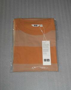 19■【未使用】XLサイズ ★ユニクロ ユー UNIQLO U MEN オーバーサイズボーダークルーネックT 半袖 Orange■