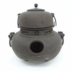 tyhd 1668-3 214 茶釜 茶道具 高さ約35cm 鉄釜 鉄瓶 和鉄 茶器 鉄器 火鉢