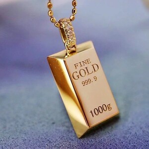 ☆18KGP（Gold Plated）鍍金　海外限定新品 　インゴットゴールドチェーン ネックレスメンズ上質 質感 高品質 高級感 9.2mmｘ 20mm