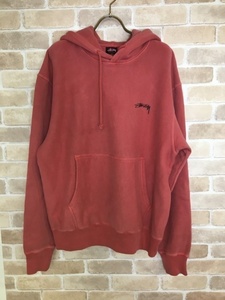 24SP ポルトガル製 STUSSY ステューシー SMOOTH STOCK HOODIE PIGMENT DYEDパーカー プルオーバー 24SS レッド S 33855096■