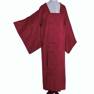 【ルネートル】そうご呉服部 着物コート 和装コート ロング 紅色 花柄 和装 生地 和布 秋冬 肩身丈124 裄丈63 ★同梱可★ 1214