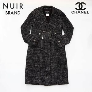 シャネル CHANEL コート ツイード ココボタン ウール ブラック