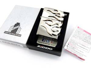 箱付き 火花確認 美品 ZIPPO ジッポー メタル ファイアフレイム トライバル 2013 シルバー 銀色