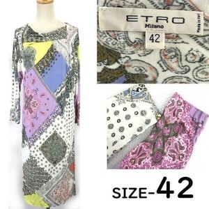 イタリア製★エトロ/ETRO★ロング/マキシ丈/長袖ドレスワンピース【42/レディースL-XL/マルチカラー/幾何学柄】膝下丈/dress◆pBH899