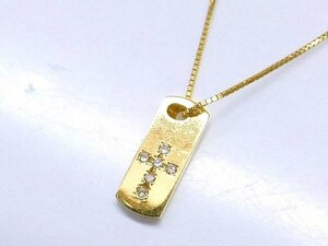 K18 YG イエローゴールド ネックレス ■ プレート トップ クロス デザイン ダイヤ 0.04ct 2.2ｇ レディース アクセサリー □5K6DS