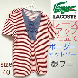 ラコステ　LACOSTE レースアップ ボーダーカットソー　40