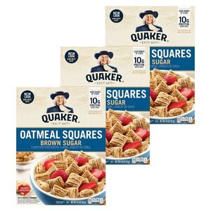 プロティンとバイバーを朝食で！Quaker クエーカー オートミールスクエアーズ シリアル （ブラウンシュガー）3個