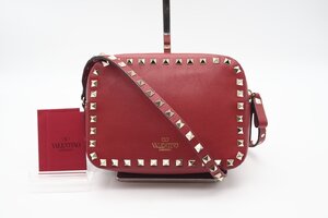 ☆安心の３大保証☆ ABランク ≪VALENTINO ヴァレンティノ/ショルダーバッグ≫ QW0B0809VSF ガラヴァーニ ロックスタッズ レザー レッド 美