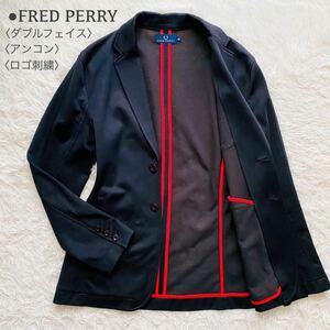 FRED PERRY●美品●2Bアンコンジャケット ダブルフェイス ロゴ刺繍 ストレッチ 手洗い可 フレッドペリー テーラード トラックジャケット M