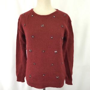 イネド/INED★アンゴラ30%混/ビジュー/長袖セーター【9/レディースM/赤/red】sweater◆BH490