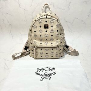 1円　1スタ【美品】MCM エムシーエム　 リュック　 バックパック　 レザー　総額　 スタッズ　ホワイト