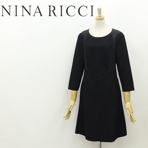 ◆NINA RICCI ニナリッチ ストレッチ シルク使い 切替 ドッキング ワンピース 黒 ブラック 38