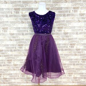 1円 ドレス ミニドレス XS 紫 スパンコール装飾 カラードレス キャバドレ 発表会 イベント　中古５０５３