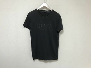 本物ヒューゴボスHUGOBOSSコットンロゴプリント半袖Tシャツメンズアメカジサーフミリタリービジネススーツポルトガル製Sブラックグレー