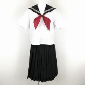 1円 セーラー服 スカート スカーフ 上下3点セット 大きいサイズ 夏物 白3本線 女子 学生服 中学 高校 白 制服 中古 ランクC NA7012