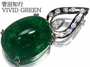 .MMV13540【売り切り】新品仕上【RK宝石】菅沼知行 Vivid Green 極上エメラルド 超特大28.77ct 極上ダイヤ Pt900 超高級ペンダントヘッド