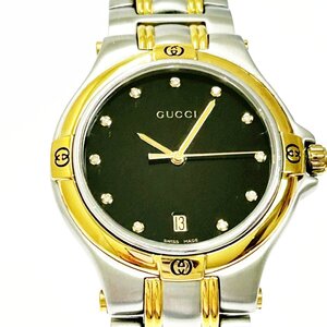 【1円スタート】【訳あり品】GUCCI グッチ 9040M SS ブラック文字盤 クオーツ メンズ腕時計 355458