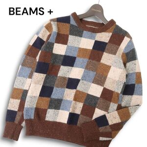 BEAMS + ビームス プラス 秋冬 ウール★ カラー ブロック ネップ クルーネック ニット セーター Sz.S　メンズ　C4T08791_A#K