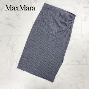 美品 MaxMara WEEKEND マックスマーラウィークエンド 総柄タイトスカート バックジップ ミモレ丈 裏地無し 紺系 サイズS*OC1680