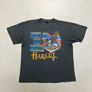 ●80s 90s HARLEY DAVIDSON ハーレーダビッドソン トップス 半袖 Tシャツ USA製 シングルステッチ 鷹 vintage ブラック sizeL 0.1kg●