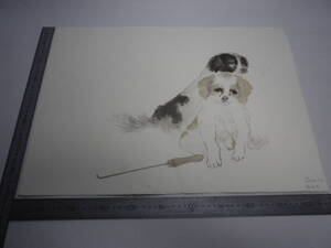 「犬 2 ～ 犬 3（裏表描画）」水墨画【坂垣内 将泰】作者直筆原画「真作」P10号ハーネミューレ紙(経年保管品)【送料無料】00700233