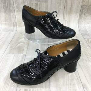 NZH981●Tsumori Chisato Walk エナメル レザー レースアップ ブーツ パンプス●23.5●ブラック ツモリチサト