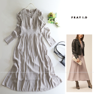 FRAY I.D フレイアイディー★大人可愛い♪リボン装飾ウエストシャーリングジョーゼットロング丈ワンピース