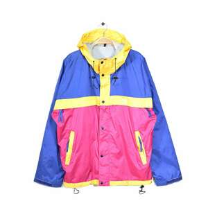 【送料無料】90s ノースフェイス ヴィンテージ ナイロン ジャケット マルチカラー 青赤黄 NORTH FACE アウトドア サイズL 古着 @DD0388