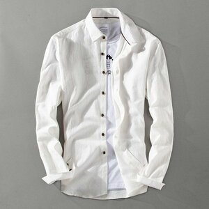 4XL ホワイト カジュアルシャツ メンズ 長袖 無地 綿100％ 白シャツ 柔らかい カラフル カジュアル ビジカジ 新作