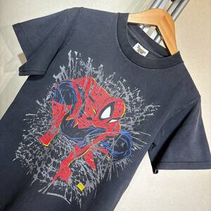 W998■USA製古着★90s/スパイダーマン/MARVEL★フェード黒★Tシャツ■US S