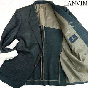  ほぼ未使用◆幻の最高級カシミヤ★XL★LANVIN ランバン【繊維の宝石】最高級ヘリンボーン立体ニットツイード テーラードジャケット 極濃緑