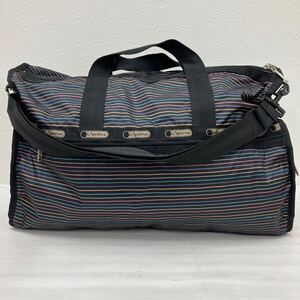 □2−3946 美品 LeSportsac レスポートサック ボストンバッグ 2way ショルダーバッグ 旅行用 レディース 黒 ブラック ボーダー 軽量 大容量