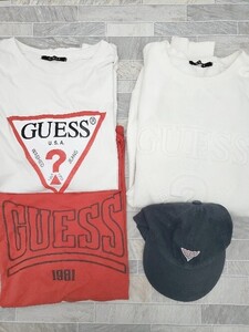 ■ 《 GUESS ゲス まとめ売り4点セット サイズM、L混合 トレーナー Tシャツ キャップ 帽子 メンズ 》 P 1406240046171