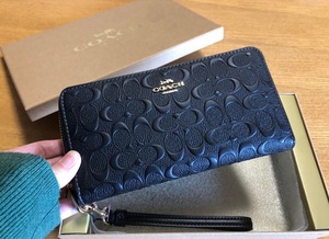 ☆セール☆Coach(コーチ) ラウンド長財布+ストラップ BOX付 BLACK