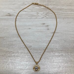 送料185円 NINA RICCI ニナリッチ NRロゴ ネックレス ラインストーン ゴールドカラー アクセサリー[D2361]